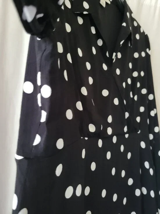 On 34th Dress B/W Polka Dots Sz 12 wrap front whimsigoth Romantic Gothic Indie - Picture 7 of 16